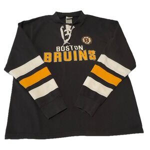 Boston Bruins Shirt Mens Large Black NHL Hockey Lace Up Long Sleeve Team Logo